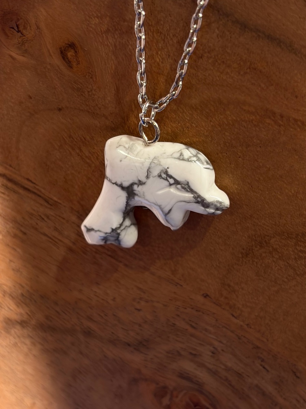 Howlite Dolphin Hand-Carved Pendant Necklace Long - Picture 12 of 16